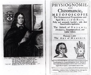 Physiognomie和Chiromancie的标题页：Richard Sanders的“记忆的艺术”，作者的肖像，于1653年出版 作者 英语学校